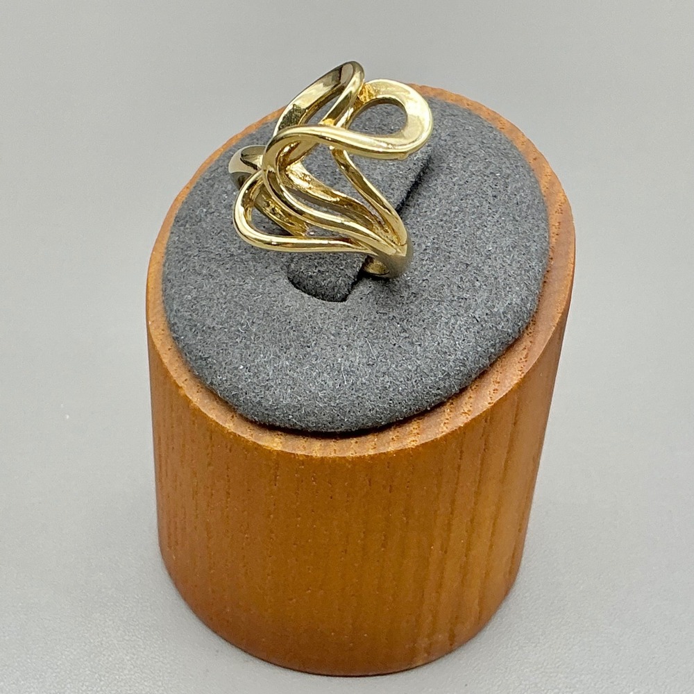 Abstract Swirl Statement Ring Size 6 Gold Tone Polished Finish Modernist Style